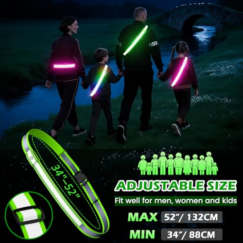 LED Reflective Belt Sash, High Visibility 5 Color 3 Light Mode Rechargeable LED Waistband Reflective Running Gear, Light Up Waist Belt Safety Gear for Running Walking Cycling at Night - color: Green