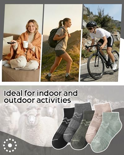 iCamter 5 Pairs Merino Wool Hiking Socks for Women Men - color: Black Grey Light Green Light Beige Green, size: 10-13