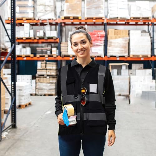 A-SAFETY High Vis Safety Vest for Women - Reflective Strips, Multi-Pockets, Zipper Closure - color: Black, size: 3X-Large