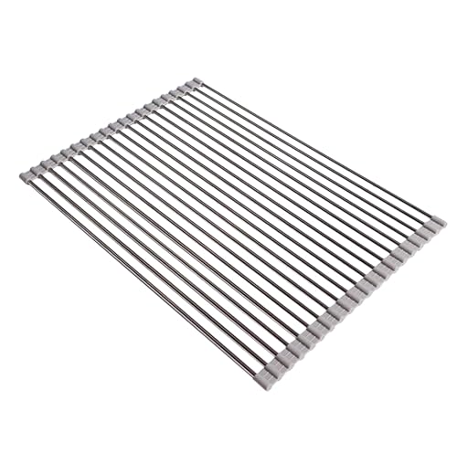 Ahyuan Roll up Dish Drying Rack Over The Sink Kitchen Roll up Sink Drying Rack Portable Dish Drainer Foldable Dish Drying Rack (Warm Gray, 20.5''X14'') - color: Warm Gray, size: Rectangle 20.5 inches x 14 inches