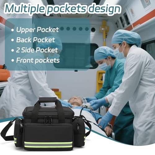 Medical Bags Empty First Aid Bag,First Responder Bag,First Aid Kits Organizer with Detachable Dividers,Emergency Bag for Nurses,Home Health Care, EMT - color: Black