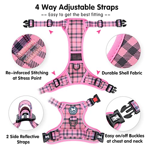PoyPet Plaid Dog Harness Small, No Pull Vest with Front Clip & Neck Buckle - color: Checkered Pink, size: S
