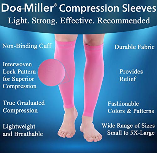 Doc Miller Calf Compression Sleeves 30-40 mmHg for Men & Women, 1 Pair - color: Pink, size: Small