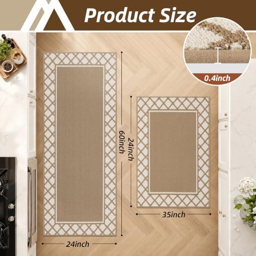 COSY HOMEER Washable Kitchen Rugs Sets of 2 Non-Slip Kitchen Mats,Beige - color: Beige, size: 24"x35" + 24"x60"