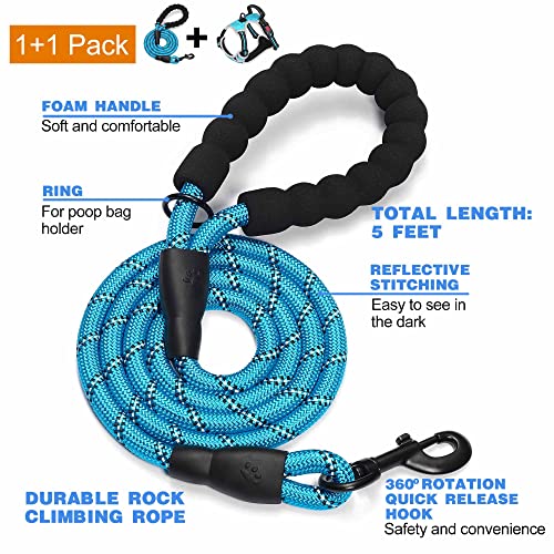 tobeDRI No Pull Dog Harness Adjustable Reflective Oxford Easy Control Medium Large Dog Harness with A Free Heavy Duty 5ft Dog Leash, Blue/Grey, M - color: Blue/Grey, size: Medium