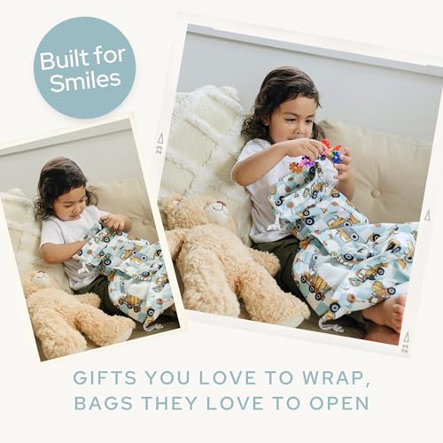 Gather & Knot Drawstring Gift Bags | 20" Large 12" Small | Premium Canvas | Reusable Fabric Wrap for Boys Birthdays, Baby Shower | Construction - color: Construction