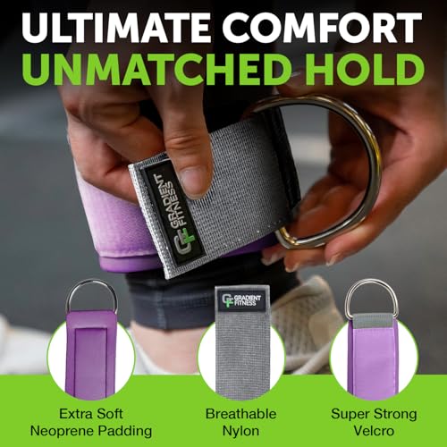 Ankle Straps for Cable Machines, Adjustable, 2 Pack - style: Gray / Purple 1 D-Ring