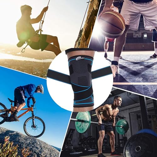 Seitaku Knee Brace for Men Women, Knee Compression Sleeve with Straps - size: Large