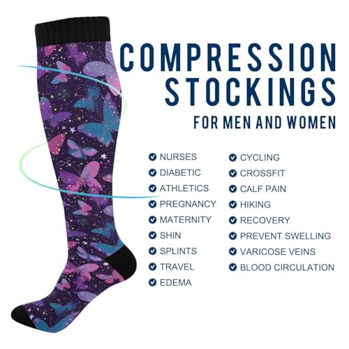 Wusikd Milk Cow Compression Socks for Women and Men Circulation Flowers Long Socks for Athletic Running 2 - color: Butterflies