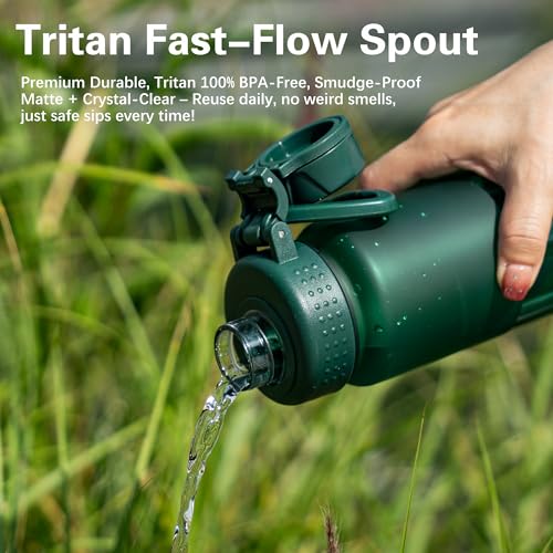 OLDLEY 32oz Water Bottle with Handle, BPA-Free Tritan Reusable Sports Water Bottle with Leak-Proof Dust Lid, Wide Mouth, Cup Holder Friendly, Half Frosted Clear Bottle for Gym,Travel, Work,Teal Green - color: Teal Green