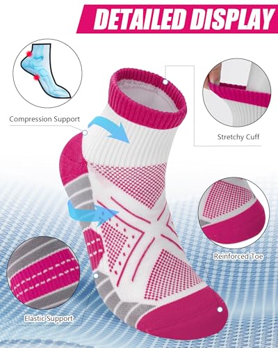 Womens Compression Ankle Crew Socks, Breathable Cushioned Socks - color: White Pink Orange Yellow Green Blue, size: 6-9