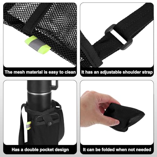 Uxcell Water Bottle Holder With Adjustable Shoulder Strap, Carrier Bag, Mesh Crossbody Carrier With Pocket for Sports, Hiking, Walking, Travel - color: Black