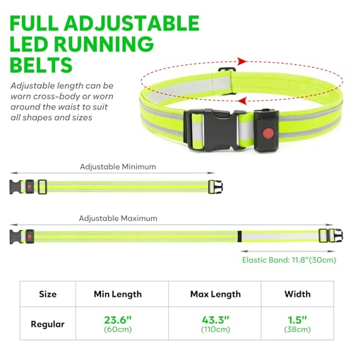 Illumifun LED Running Belt - USB Rechargeable Light Up Sash, High-Visibility Elastic Waistband Light for Running Cycling Hiking Camping Nighttime Activities - color: Neon Green