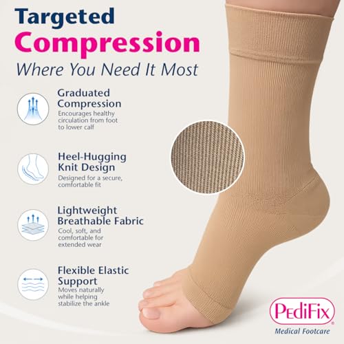 Pedifix Compression Ankle Sleeve, Foot & Ankle Support, Beige, L, 1 Sleeve - color: Beige, size: Large