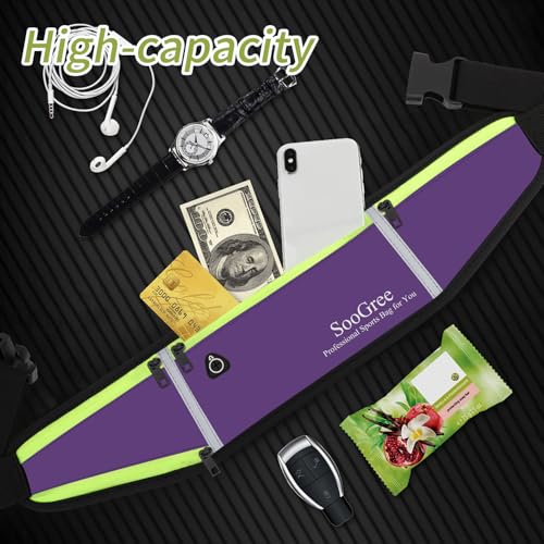 SooGree Men Women Running Belts,Slim Sport Belts,Waterproof Running Fanny Pack,Waterproof Running Waist Packs with Reflective Strip,Runner Belt for Running Walking Cycling Camping Gym (Purple) - color: Purple