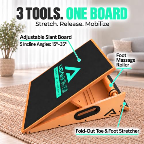 Slant Board for Calf Stretching with Foot Roller & Fascia Release Tools