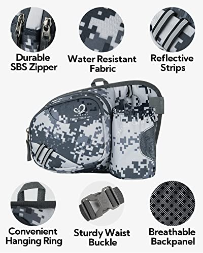 WATERFLY Fanny Pack Waist Bag: Waist Pack for Women Men with Water Bottle Holder Hiking Fanny Pack for Running Walking DogWalking Travel Cycling - color: Camouflage gray