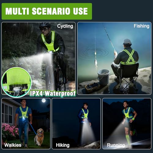 Gesture Sensing Running Light Reflective Vest with Pouch (Green) - color: green