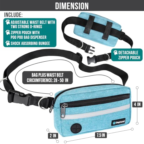 PetAmi Hands Free Dog Leash Waist Belt Bag Fanny Pack, Double, Sea Blue - color: Turquoise, size: 2 Leashes