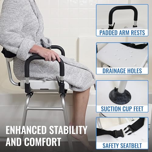 DMI 360 Max Comfort Swivel Shower Chair & Transfer Bench, Extra-Wide 360lb Capacity, Non-Slip & Padded Arms, Bonus Adjustable Back Scrubber - style: Sliding + 360° Swivel