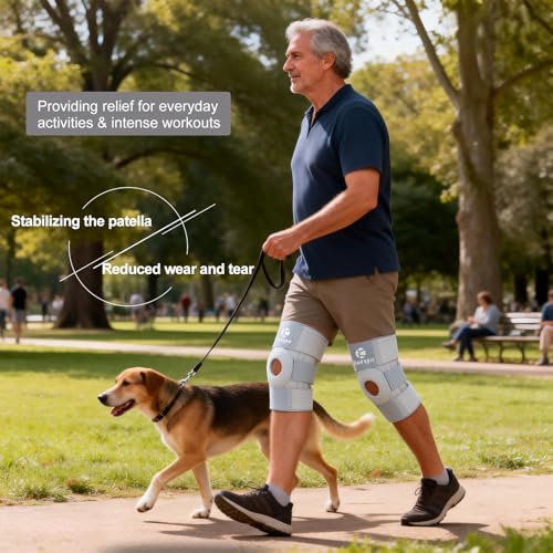 Kuangmi Knee Brace with Side Stabilizers & Patella Gel Pad,Adjustable Compression Knee Support with Arthritis Relief,Injury Recovery,Running,Weightlifting,Climbing(Grey,2-Springs,S/M - color: Grey(2 Springs), size: S/M