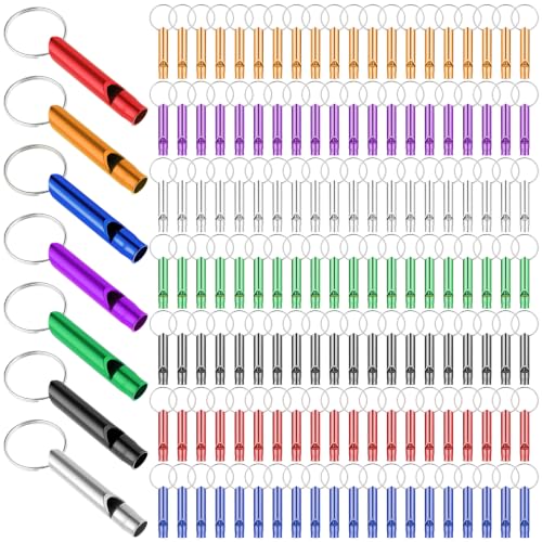 200Pcs Emergency Whistles with Keychains, Aluminum Extra Loud Survival Whistle, Whistle Bulk for Camping Hiking Hunting Boating Training Outdoor Sports, Multicolor - style: 140pcs