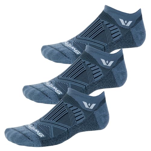 Swiftwick- ASPIRE (3 Pairs) No-Show Running Socks, Cycling Socks, Compression Fit - color: Denim Blue, size: Small