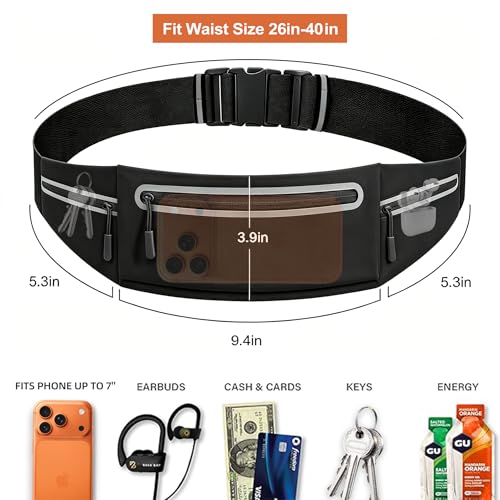 Slim Running Belt for Women Men,Phone Holder Waist Pack,Runners Fanny Pack - color: Drak Black