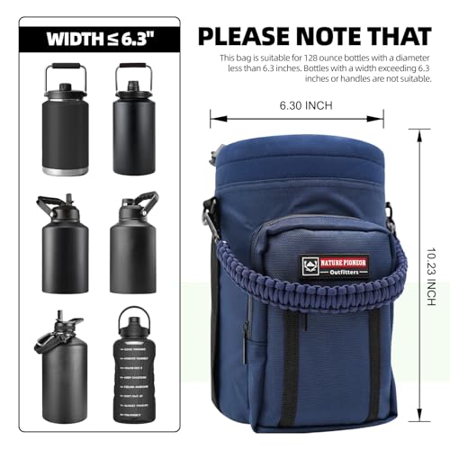 NATURE PIONEOR 26-128 oz Insulated Water Bottle Carrier Holder with Strap - color: Navy, size: One Gallon