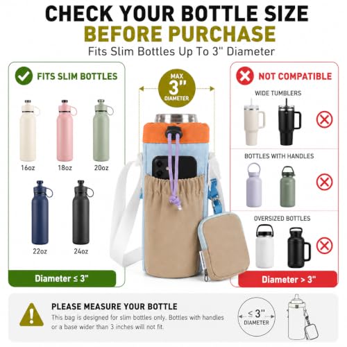 Water Bottle Holder with Strap Fits 16-24oz Bottle, Water Bottle Carrier with Earphone Bag, Hands-Free Crossbody Bottle Bag for Dog Walking, Travel, Hiking & Everyday Use - color: Blue