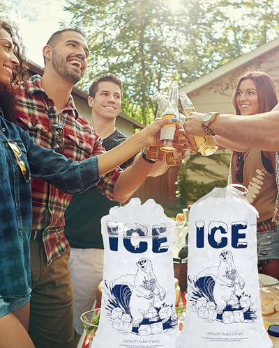 5lb Ice Bags with Drawstring – 50 Pack Reusable Heavy-Duty Plastic Ice Cube Bags for Freezer, Ice Maker, Coolers, Camping, Storage, Leak-Resistant & Food Safe - size: 50PACK