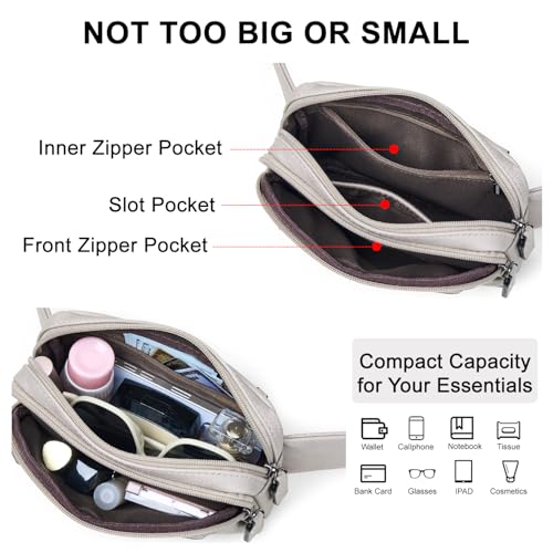 LATMAP 3L Fanny Packs for Women Cross Body Bag Leather Belt Bag Greyish - color: Light Grey