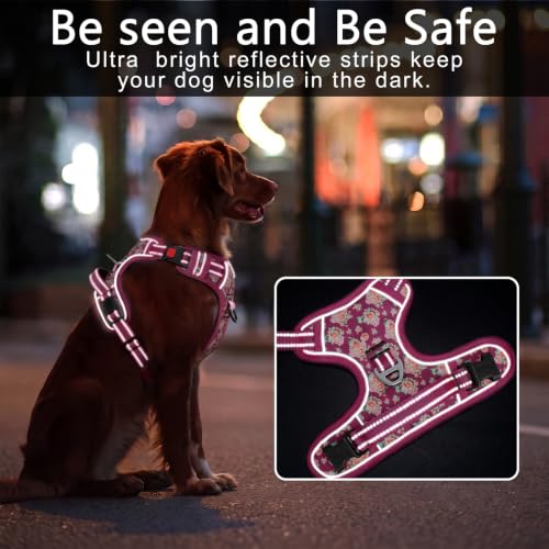 HEELE Dog Harness, No Pull, No Choke Vest, Easy On & Off, Flower Rose, S - color: Flower Rose, size: S (Pack of 1)