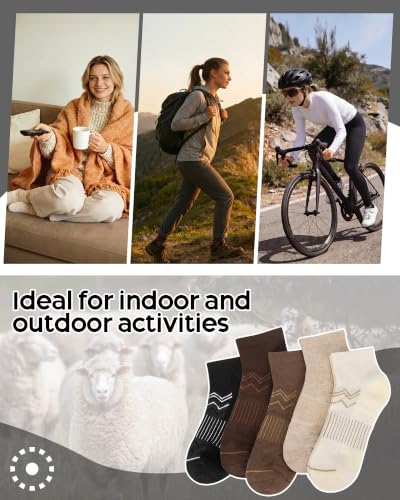 iCamter 5 Pairs Merino Wool Hiking Socks for Women Men - color: Black Dark Brown Light Brown Apricot Cream, size: 10-13