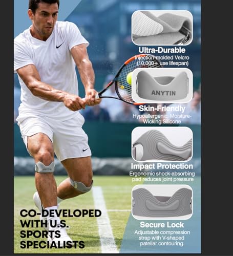 Silicone Patellar Tendon Support Strap 2 Pack, Adjustable Patella Knee Strap for Pain Relief, Non-Slip Patella Band for Men & Women, Jumper's Knee, Osgood Schlatter, Running & Squats Grey - color: Grey-001