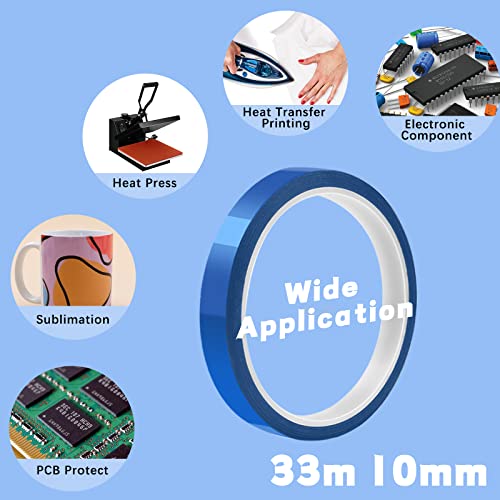 HTVRONT Heat Tape for Sublimation - Resistant 2 Rolls 20mm x 33m Tape, No Residue Transfer Blanks Tumblers Mugs Fabrics Press Thermal Blue - color: Blue, size: 10mm*33m
