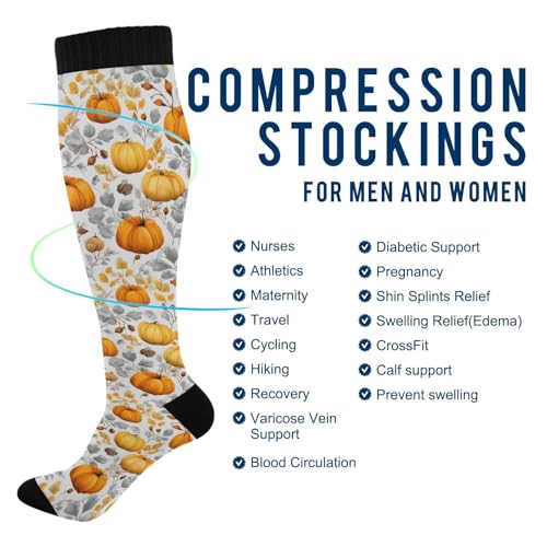Wusikd Milk Cow Compression Socks for Women and Men Circulation Flowers Long Socks for Athletic Running 2 - color: Autumn Pumpkins