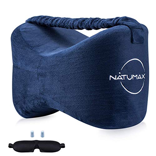Knee Pillow for Side Sleepers - Relief from Sciatica Pain, Back/Leg Pain, Pregnancy, Hip and Joint Pain Memory Foam Leg Pillow + Free Sleep Mask and Ear Plugs - color: Blue