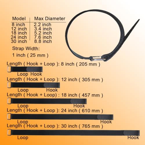 8"12"18"24"30" Hook and Loop Fastening Cable Strap - 60 Pack Reusable Nylon Extend Securing Strap - Adjustable Cinch Strap with Buckle - size: 1 x ( 8+12+18+24+30 ) in (Pack of 2)