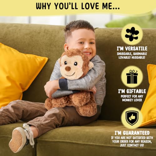 Happy Fuel Weighted Monkey Stuffed Animal, 1.5 Lbs Microwavable Unscented Monkey Plush, Stuffed Toys Heating Pad for Period Cramps Pain Relief and Anxiety, Gift for Women, Girls, Adults & Kids - color: Monkey