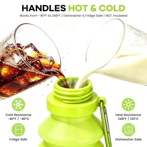 Nefeeko Collapsible Water Bottle, Reuseable BPA Free Silicone Water Bottles - color: Green-18oz