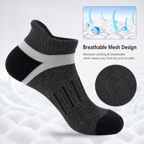 COOPLUS Mens Cushioned Ankle Running Socks Athletic Low Cut Moisture Wicking Cotton Short Sports Socks 7 Pairs - color: 7 Pairs Dark Gray