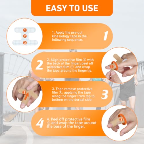 KTQUICK Precut Finger Kinesiology Tape, 40 PCS, 20% Stronger Adhesive,Beige - color: Beige