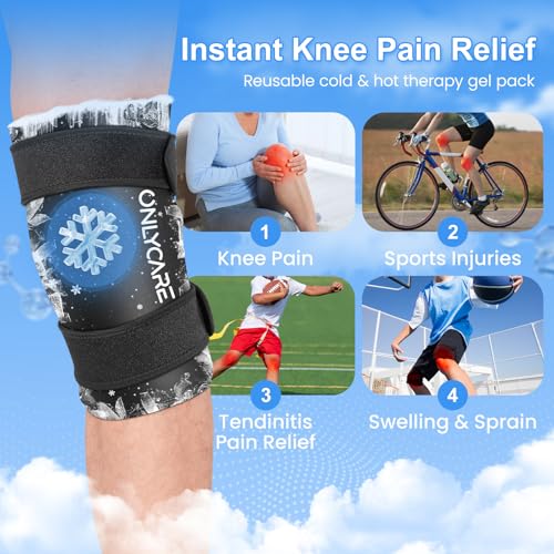 Knee Ice Pack, ONLYCARE Soothing Knee Compression Sleeve for Injuries, Upgraded Gel Cold Wrap, Hot & Cold Therapy, Reusable for Meniscus, Arthritis, ACL, MCL Pain Relief, Injury Recovery (S) - size: S, style: Knee