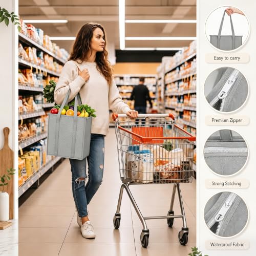 10 Pack Large 18L Insulated Grocery Bag Bulk Zippered, Light Gray - color: Light Gray