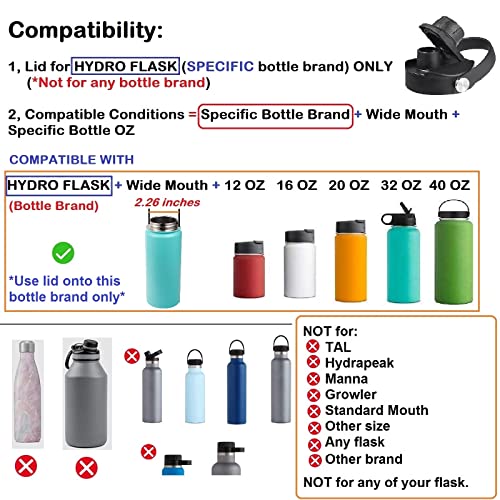 Lid for Hydro Flask 32 40 oz Wide Mouth, Replacement Lids Compatible with Hydro Flask Wide Mouth Water Bottle, Top Spout Lid with Handle, Wide Mouth Lid Chug Cap Accessories - color: Black - 2 Pack