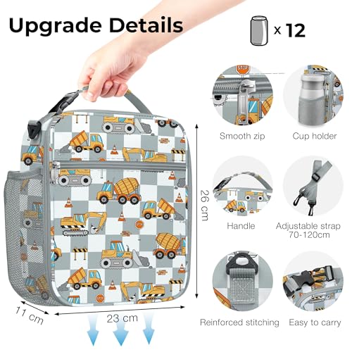 Clastyle Car Insulated Kid Lunch Bag for Boy Lunch Box, Engineer Excavator - color: Grey Excavator