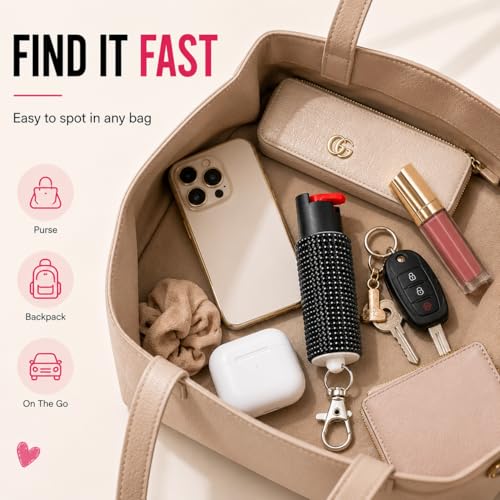 Pepper Spray for Women, Mini Bling Keychain, 12-Ft Range, Quick Release - color: Bling Black