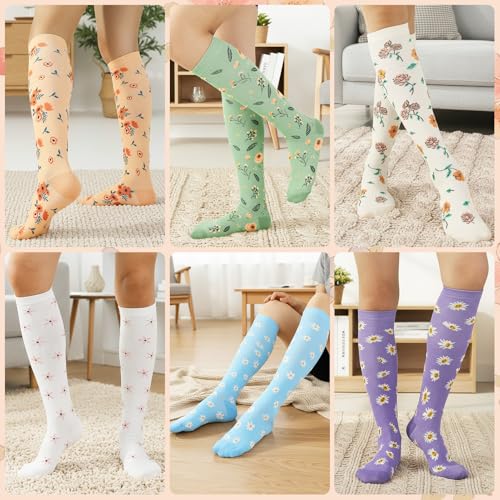 6 Pairs Compression Socks for Women Men - color: Floral