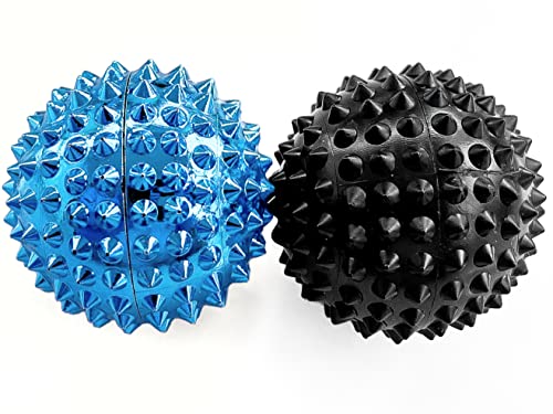 2X Spiky DBT Skill Balls | Magnetic Stress Relief Balls | Spiky Massage Balls for Relaxation, Tension Release, Focus & Mobility (Black/Blue, 1.25 inch) - color: Black/Blue, size: 1.25 Inch